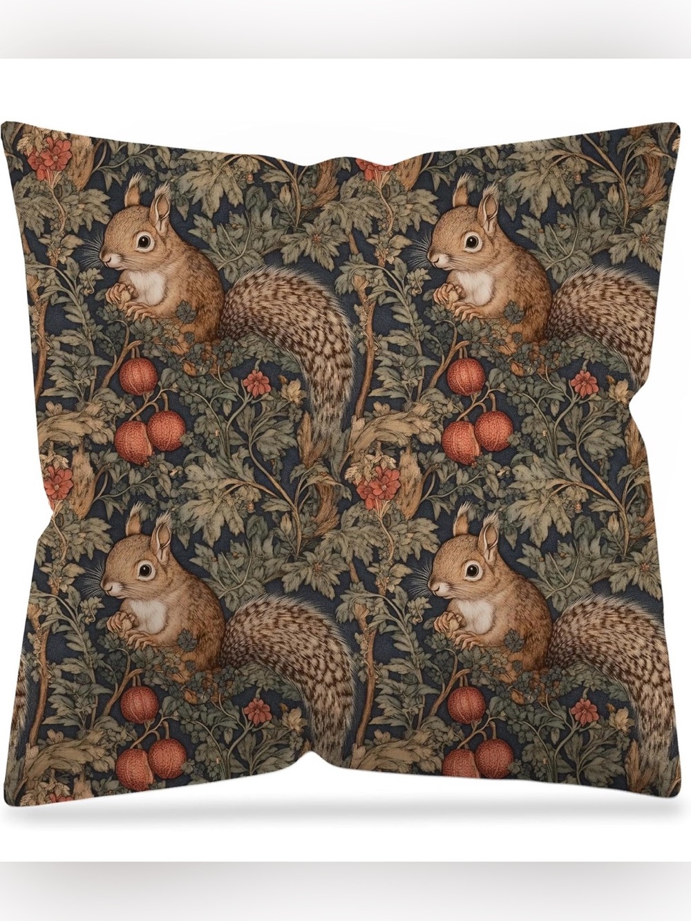 William Morris Abstract Floral  Design  Throw Pillow Cover Home 18x18 Squirrel